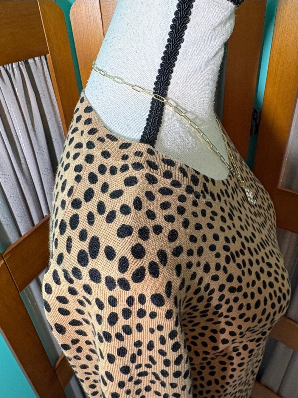 J. Crew Camel and Black Spotted Long Sleeve Crewneck Sweater